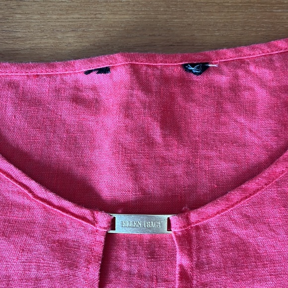 Ellen Tracy Short Sleeve Shirt, 100% Linen, Tie Front & Key Hole Accent,… - Picture 4 of 15